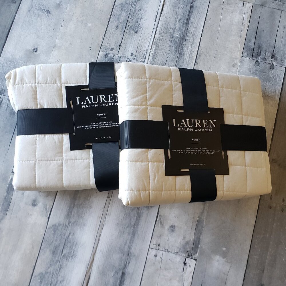 NWT - Ralph Lauren (set of 2) Asher Cream European Sham 26"x26" 100% Cotton